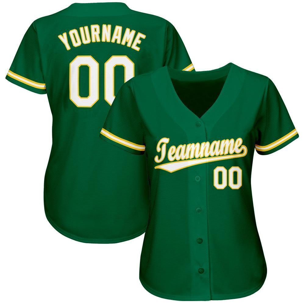 Custom Kelly Green White-Gold Baseball Jersey view 3