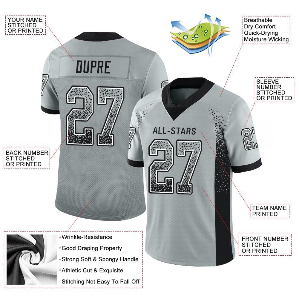 Custom Silver Black-White Drift Fashion Football Jersey view 3