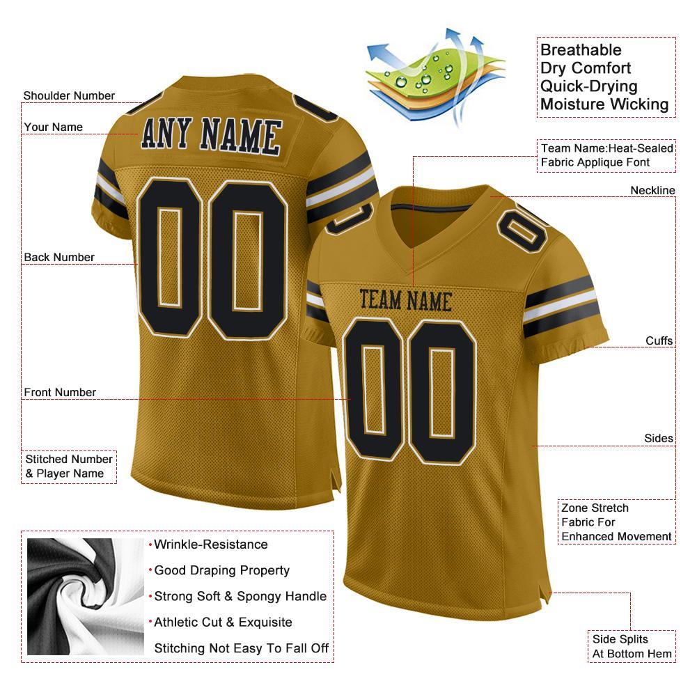 Custom Old Gold Black-White Mesh Authentic Football Jersey view 4