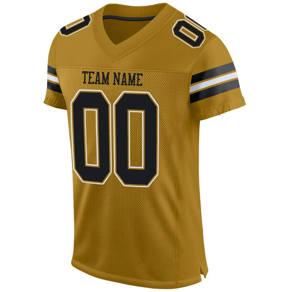 Custom Old Gold Black-White Mesh Authentic Football Jersey view 2