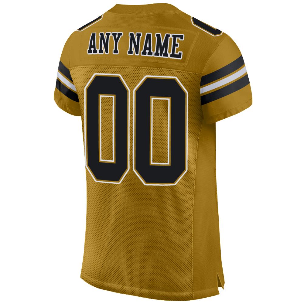 Custom Old Gold Black-White Mesh Authentic Football Jersey view 3