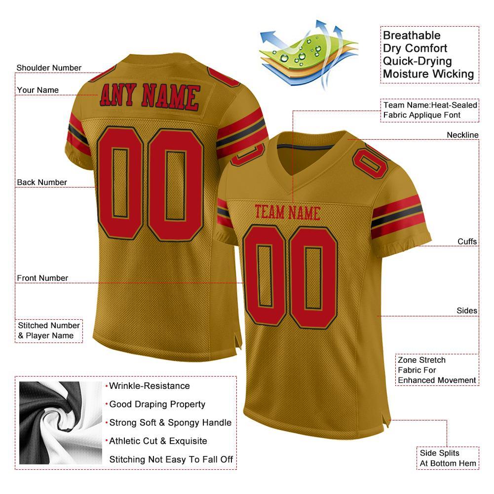 Custom Old Gold Red-Black Mesh Authentic Football Jersey view 4