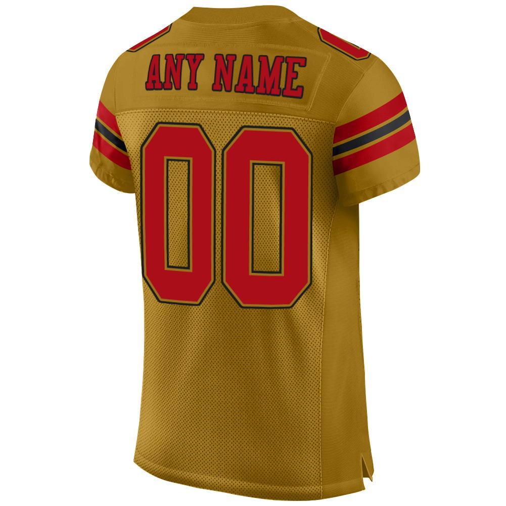 Custom Old Gold Red-Black Mesh Authentic Football Jersey view 3