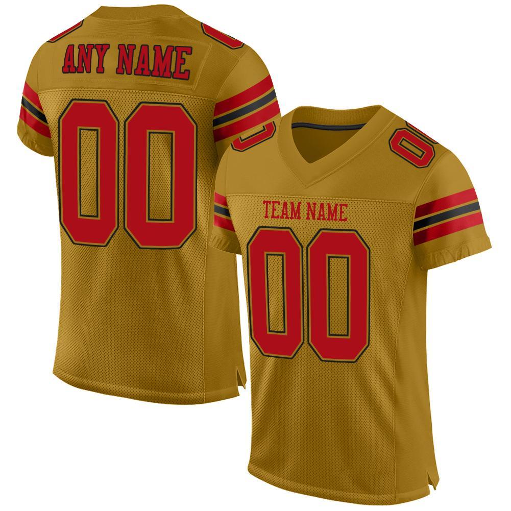 Custom Old Gold Red-Black Mesh Authentic Football Jersey - Main View