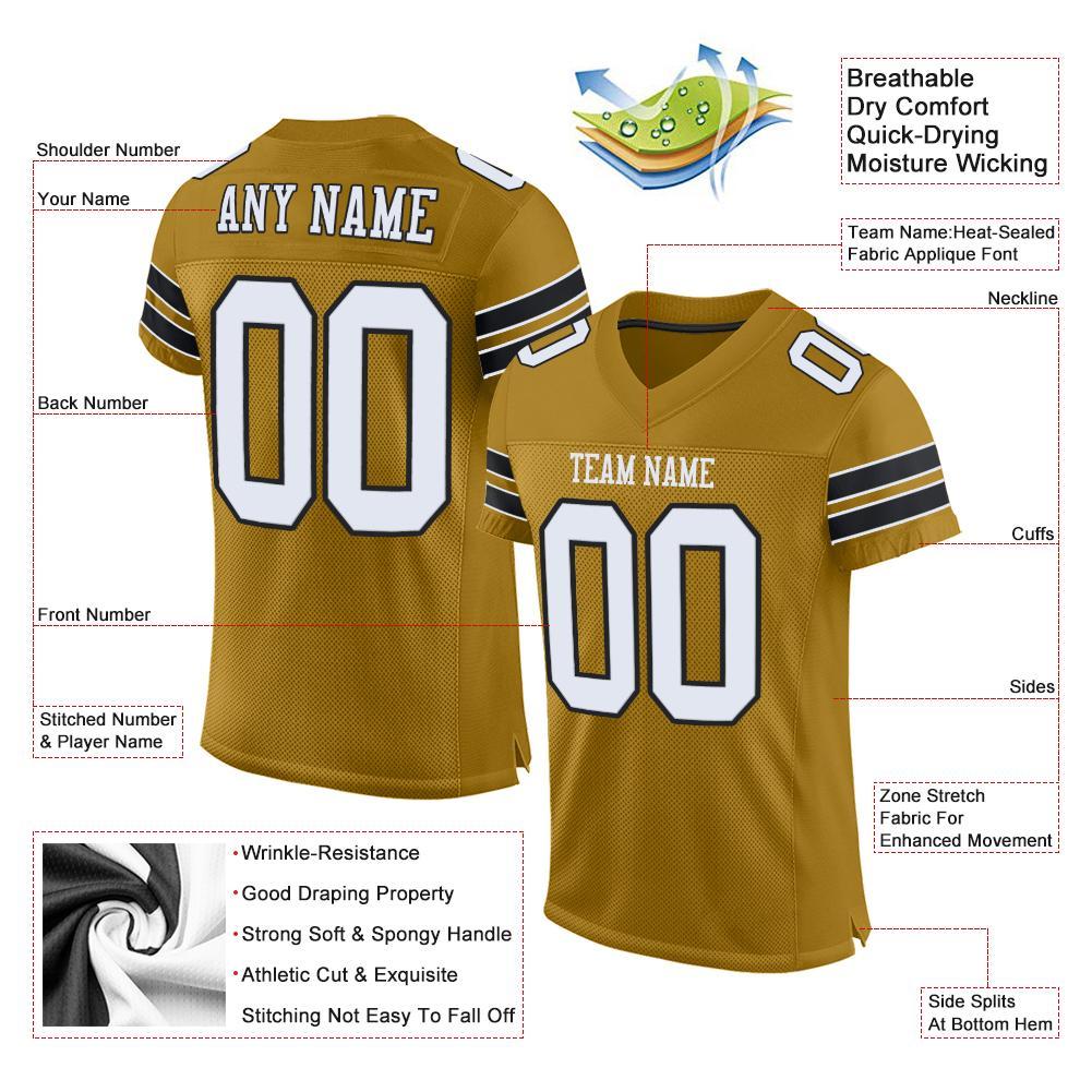 Custom Old Gold White-Black Mesh Authentic Football Jersey view 4