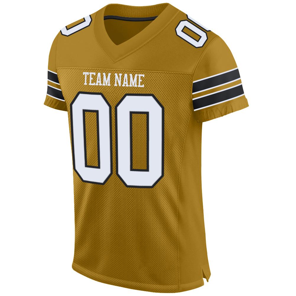 Custom Old Gold White-Black Mesh Authentic Football Jersey view 2