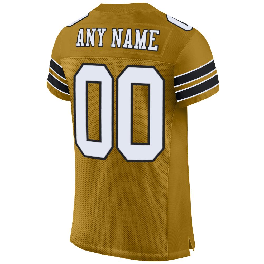 Custom Old Gold White-Black Mesh Authentic Football Jersey view 3