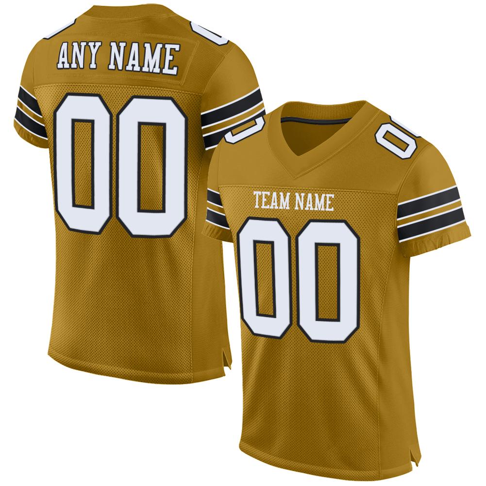 Custom Old Gold White-Black Mesh Authentic Football Jersey - Main View