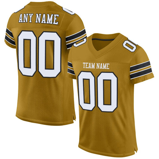 Custom Old Gold White-Black Mesh Authentic Football Jersey - Main View