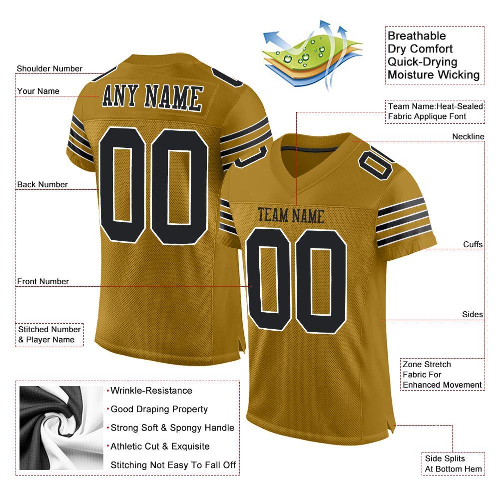 Custom Old Gold Black-White Mesh Authentic Football Jersey view 4