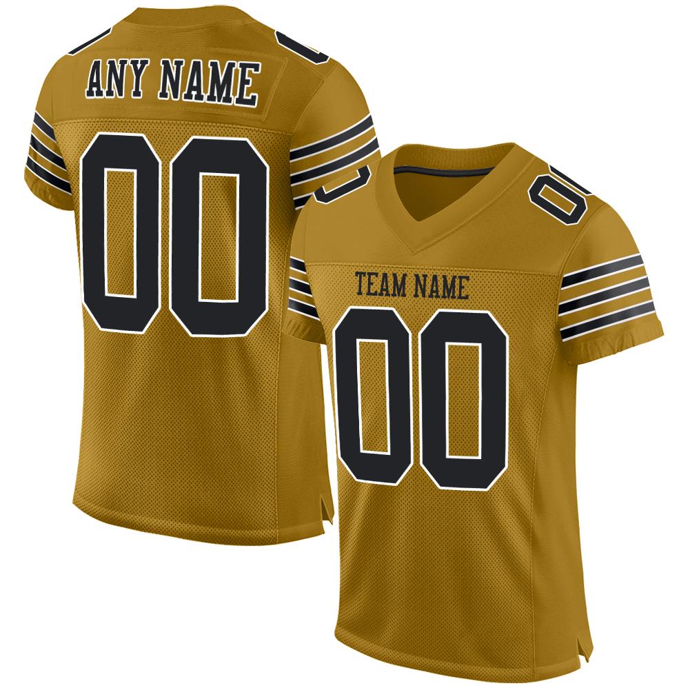 Custom Old Gold Black-White Mesh Authentic Football Jersey - Main View