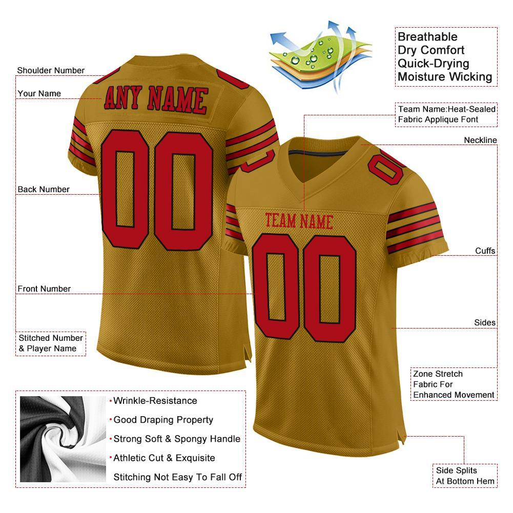 Custom Old Gold Red-Black Mesh Authentic Football Jersey view 4