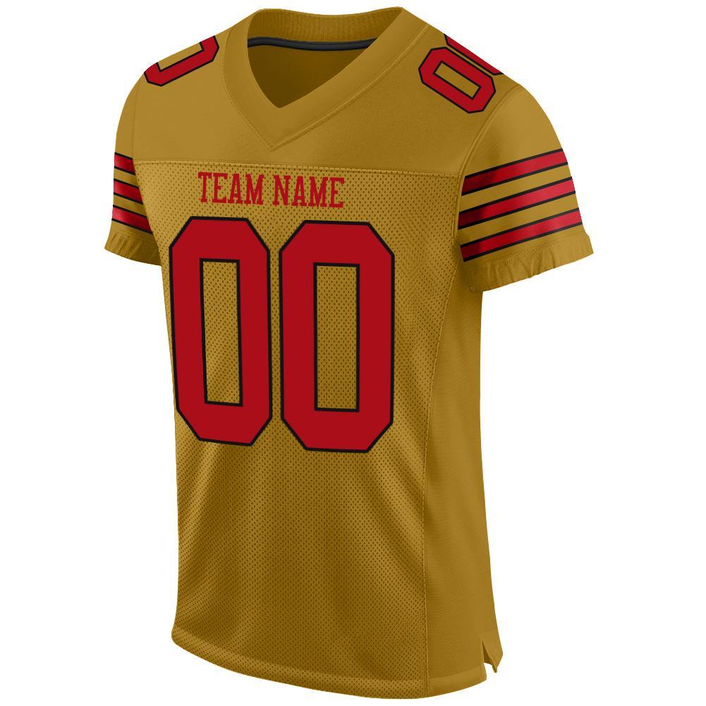 Custom Old Gold Red-Black Mesh Authentic Football Jersey view 2