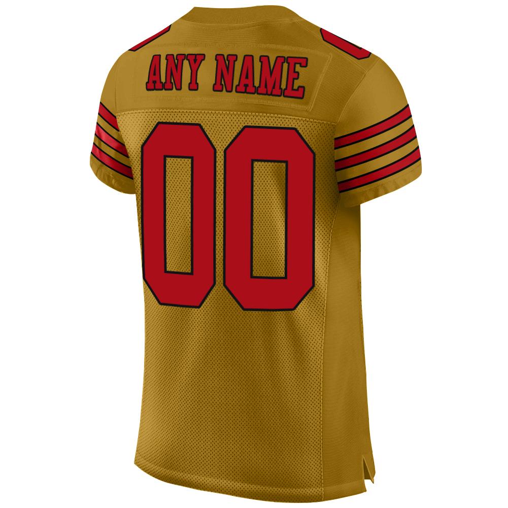 Custom Old Gold Red-Black Mesh Authentic Football Jersey view 3