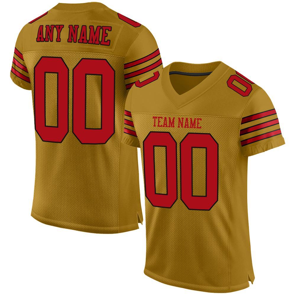 Custom Old Gold Red-Black Mesh Authentic Football Jersey - Main View