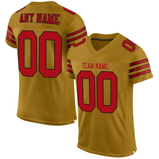 Custom Old Gold Red-Black Mesh Authentic Football Jersey - Main View
