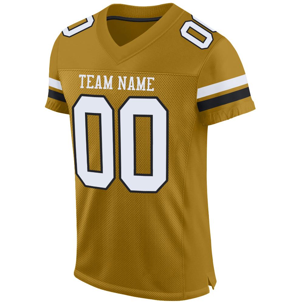Custom Old Gold White-Black Mesh Authentic Football Jersey view 2