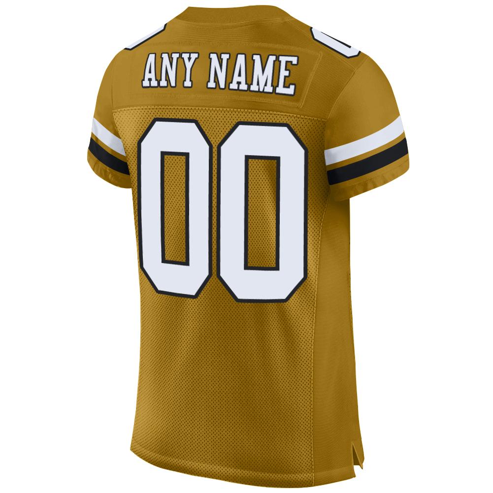 Custom Old Gold White-Black Mesh Authentic Football Jersey view 3