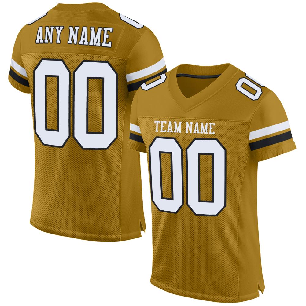 Custom Old Gold White-Black Mesh Authentic Football Jersey - Main View