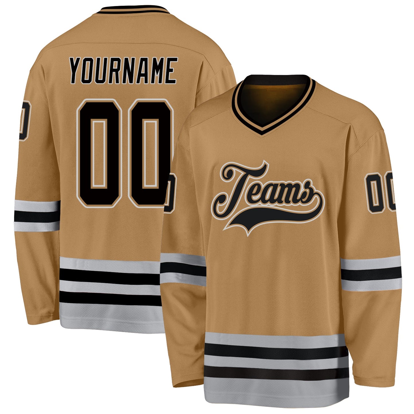 Custom Old Gold Black-Gray Hockey Jersey - Main View