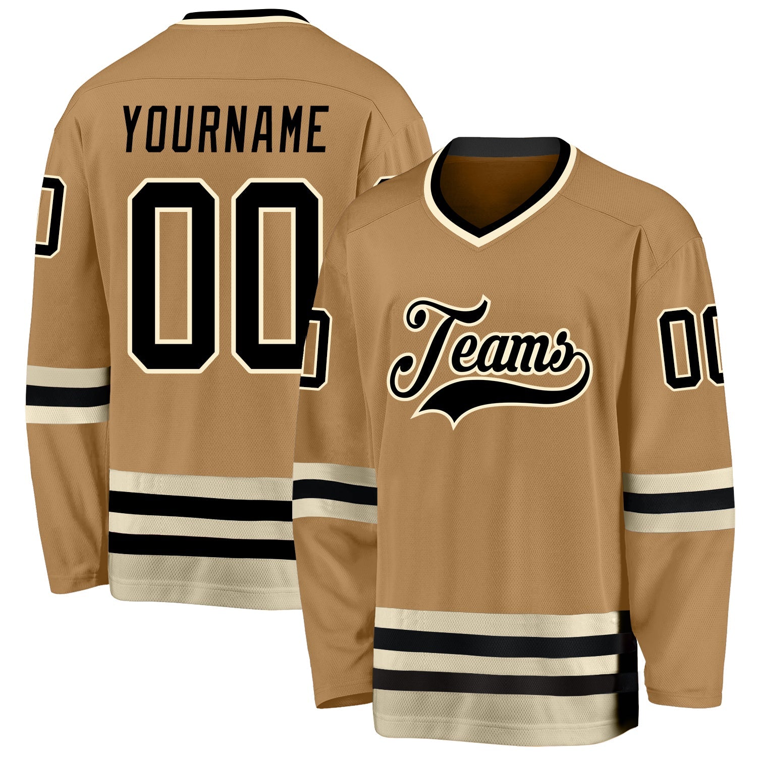 Custom Old Gold Black-Cream Hockey Jersey - Main View