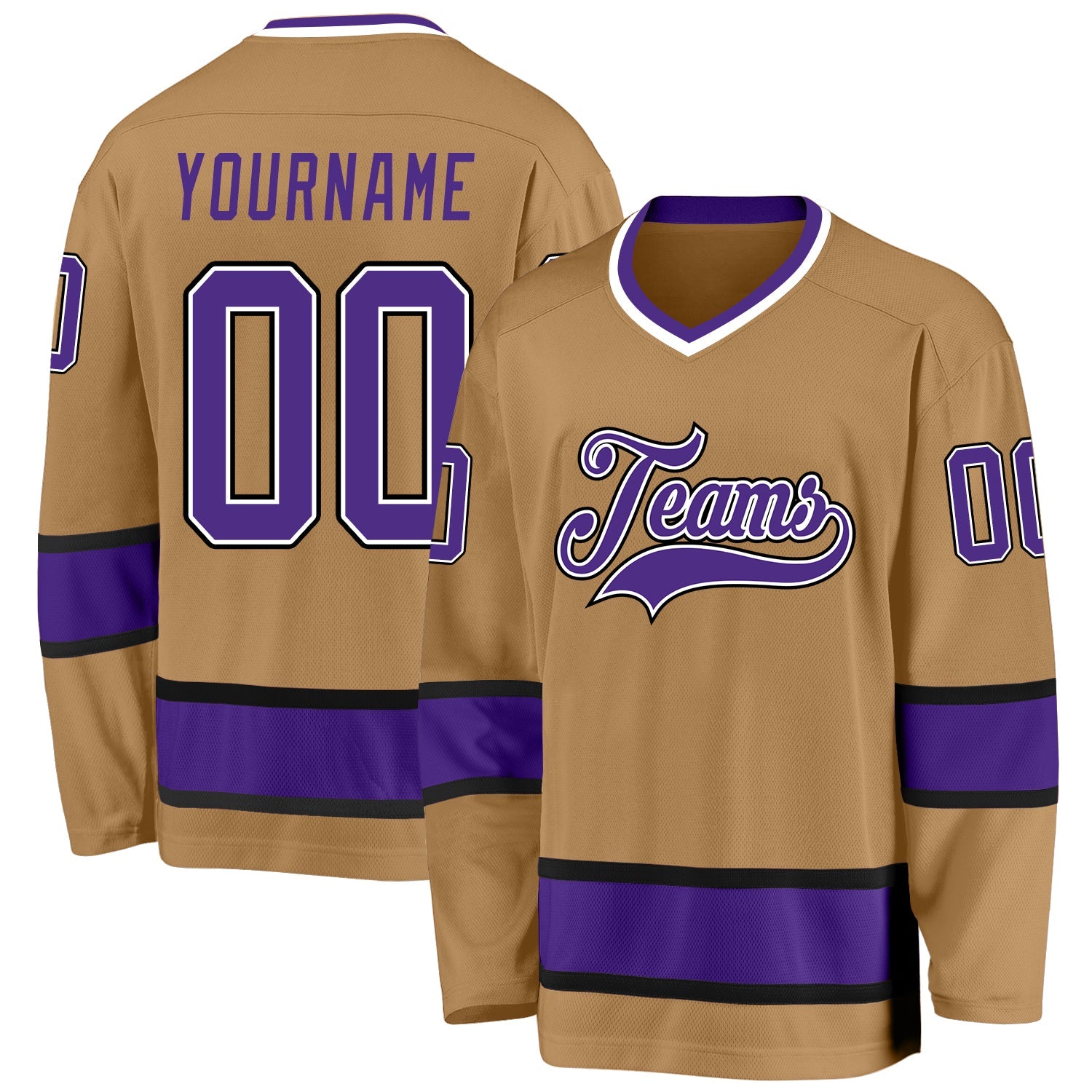 Custom Old Gold Purple-Black Hockey Jersey - Main View