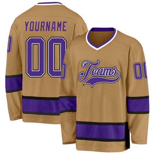 Custom Old Gold Purple-Black Hockey Jersey - Main View