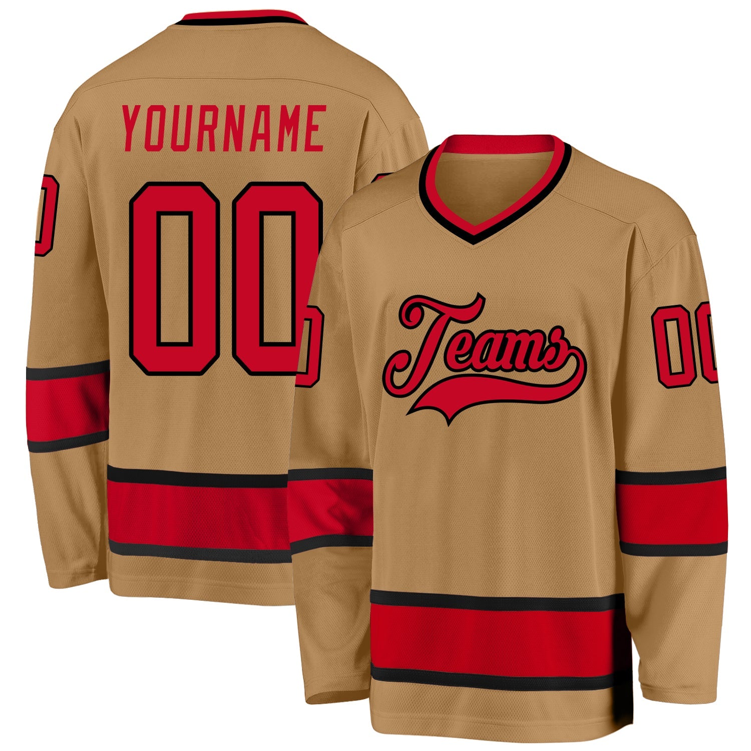 Custom Old Gold Red-Black Hockey Jersey - Main View