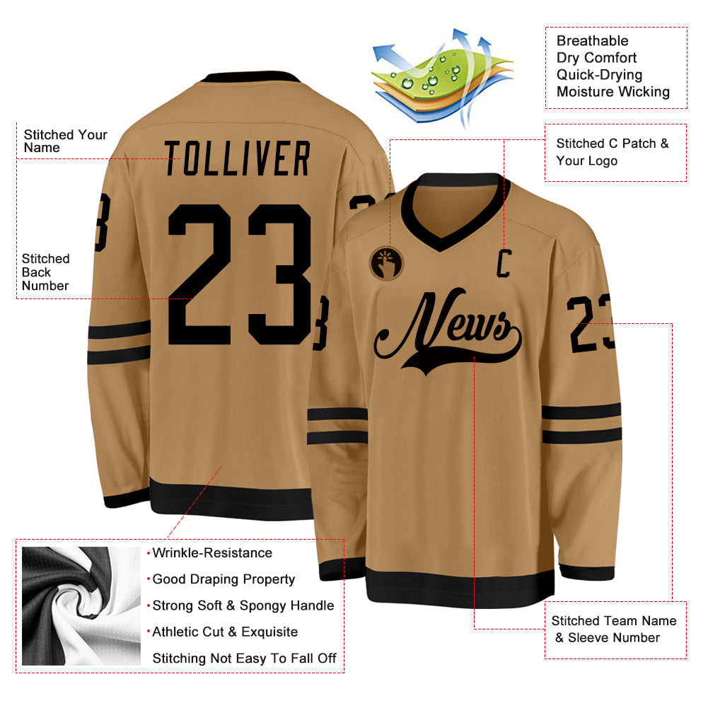 Custom Old Gold Black Hockey Jersey view 2
