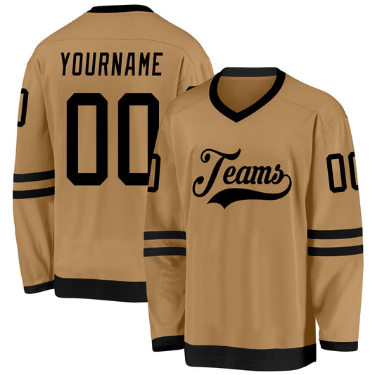 Custom Old Gold Black Hockey Jersey - Main View