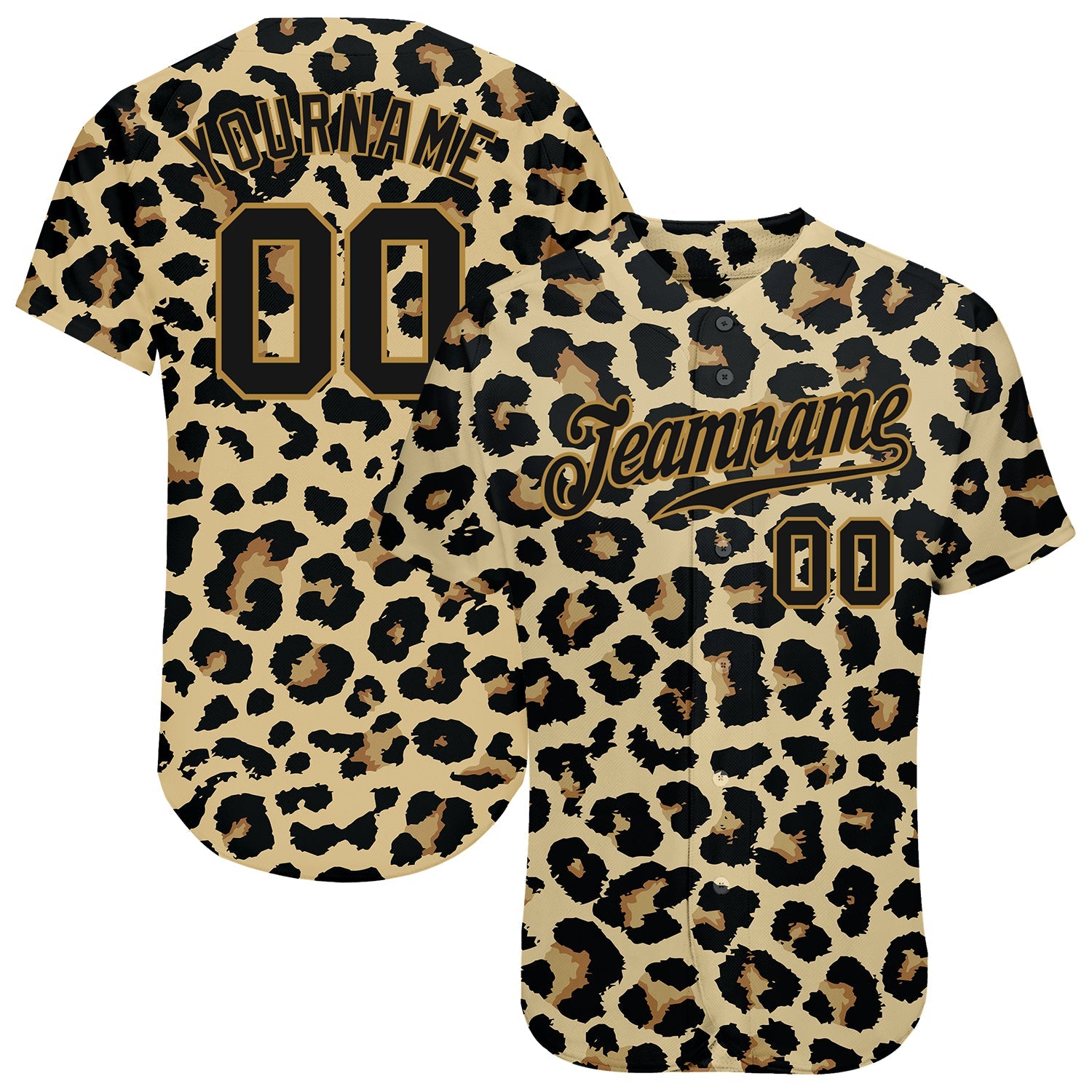 Custom Old Gold Black-Old Gold 3D Pattern Design Leopard Authentic Baseball Jersey - Main View