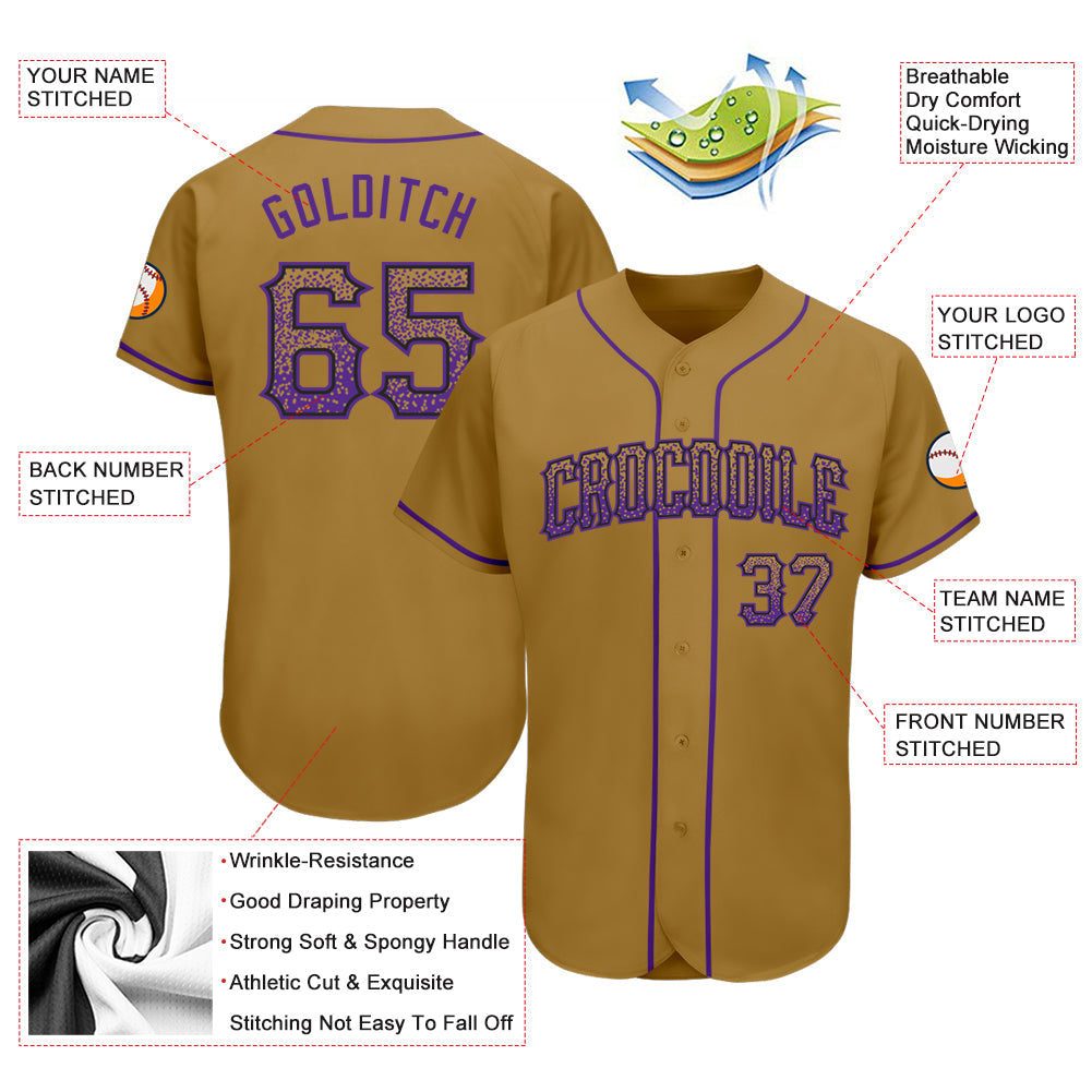 Custom Old Gold Purple-Black Authentic Drift Fashion Baseball Jersey view 3