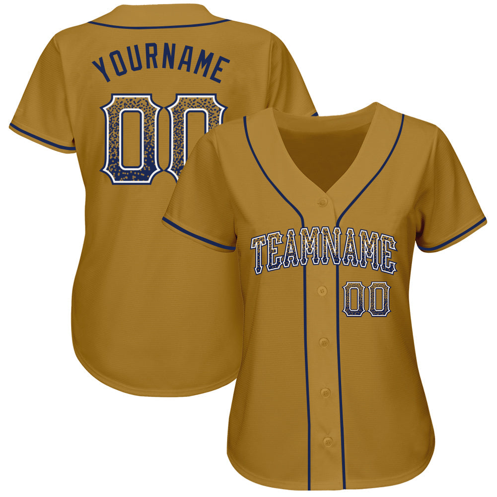 Custom Old Gold Navy-White Authentic Drift Fashion Baseball Jersey view 2