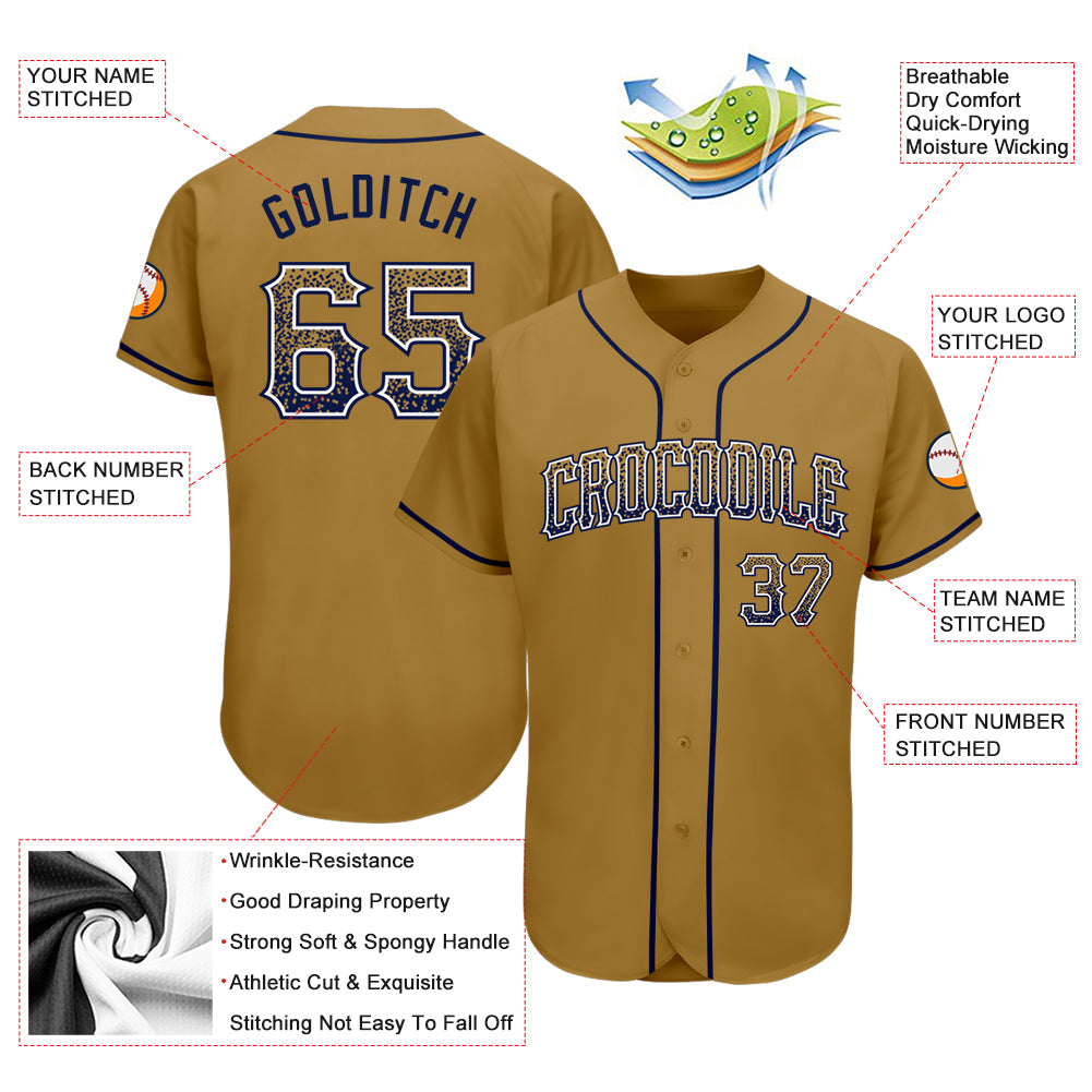 Custom Old Gold Navy-White Authentic Drift Fashion Baseball Jersey view 3