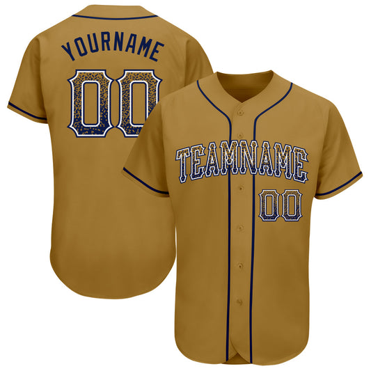 Custom Old Gold Navy-White Authentic Drift Fashion Baseball Jersey - Main View