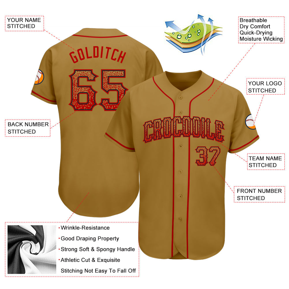 Custom Old Gold Red-Black Authentic Drift Fashion Baseball Jersey view 3