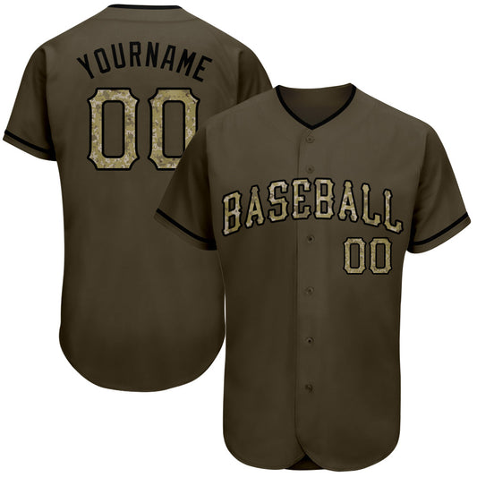 Custom Olive Camo-Black Authentic Salute To Service Baseball Jersey - Main View