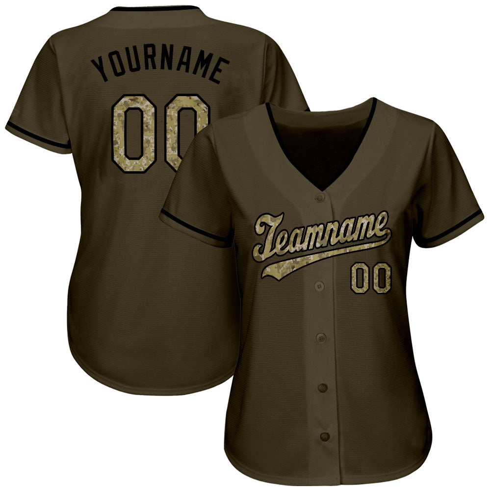 Custom Olive Camo-Black Authentic Salute To Service Baseball Jersey view 2
