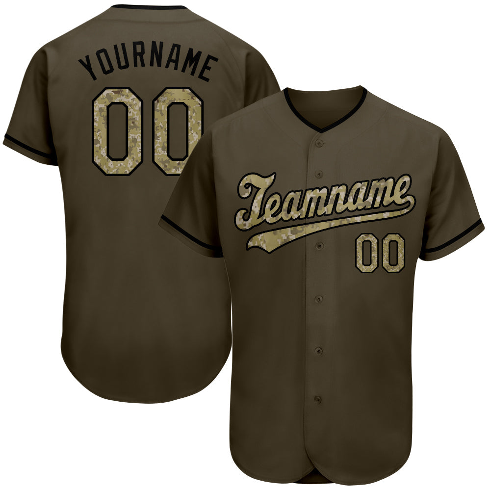 Custom Olive Camo-Black Authentic Salute To Service Baseball Jersey - Main View