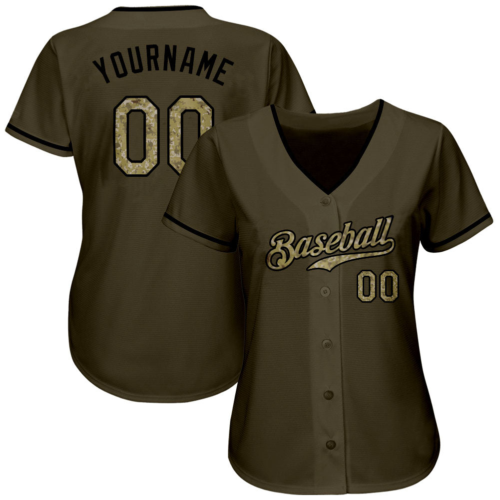 Custom Olive Camo-Black Authentic Salute To Service Baseball Jersey view 2