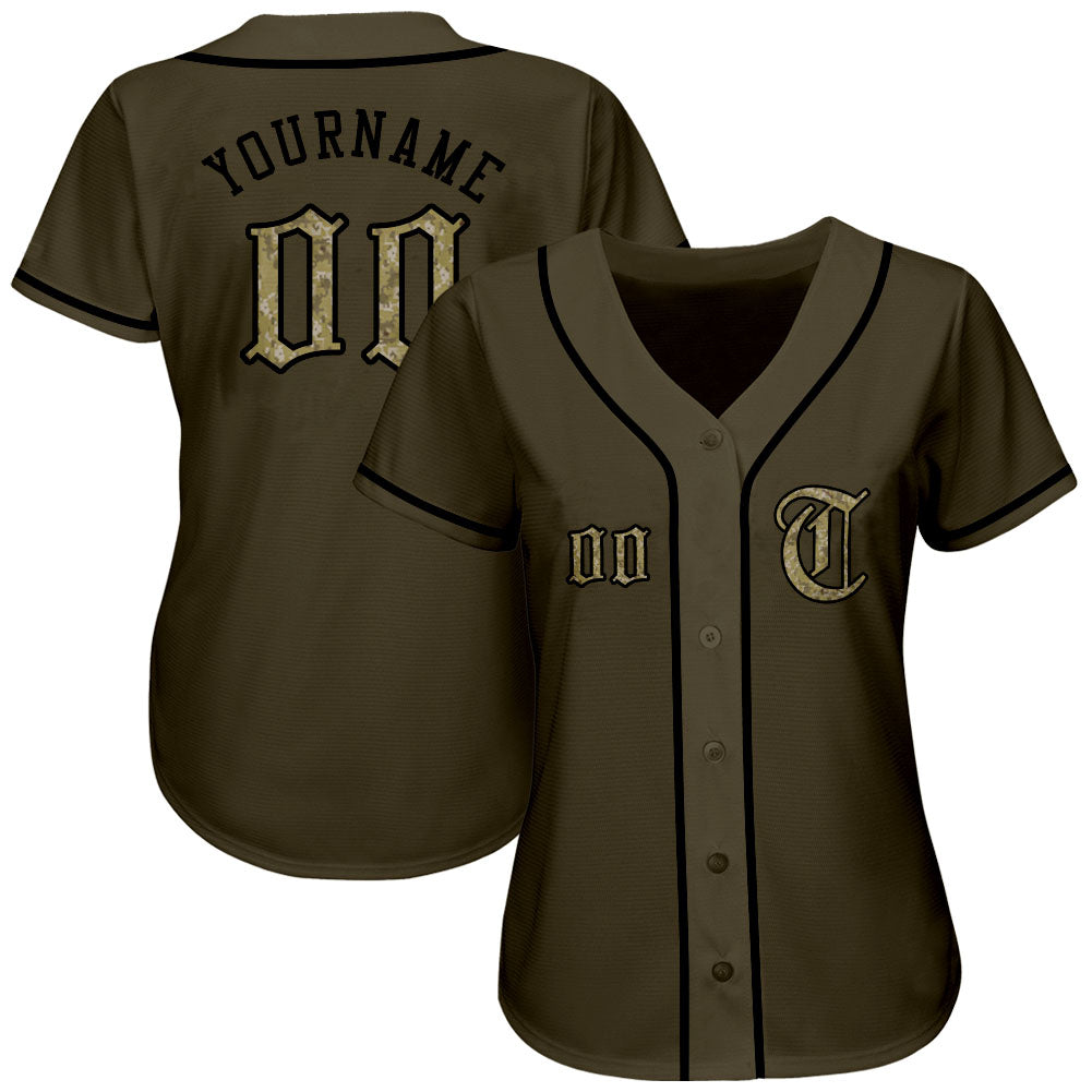 Custom Olive Camo-Black Authentic Salute To Service Baseball Jersey view 3