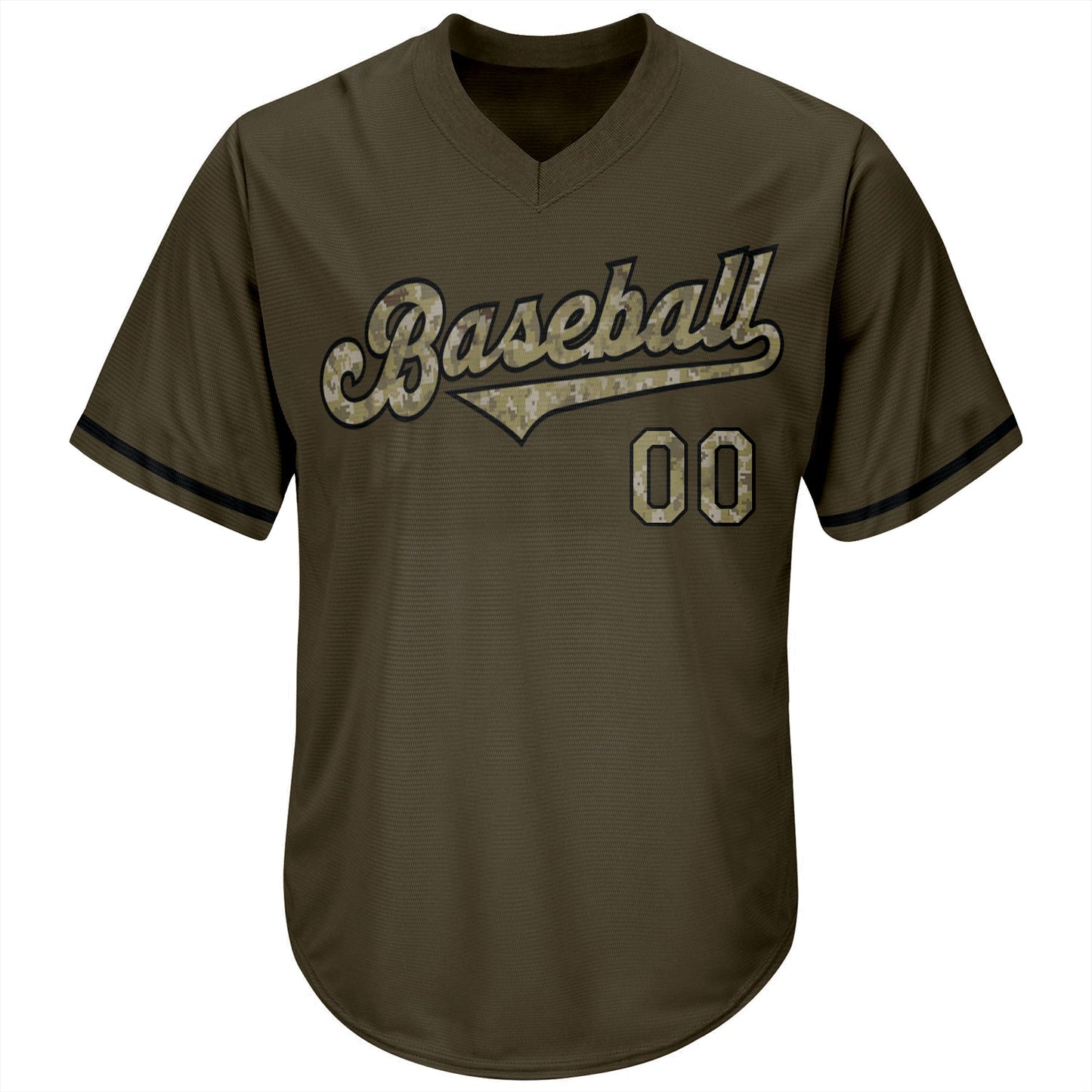 Custom Olive Camo-Black Authentic Throwback Rib-Knit Salute To Service Baseball Jersey Shirt view 2