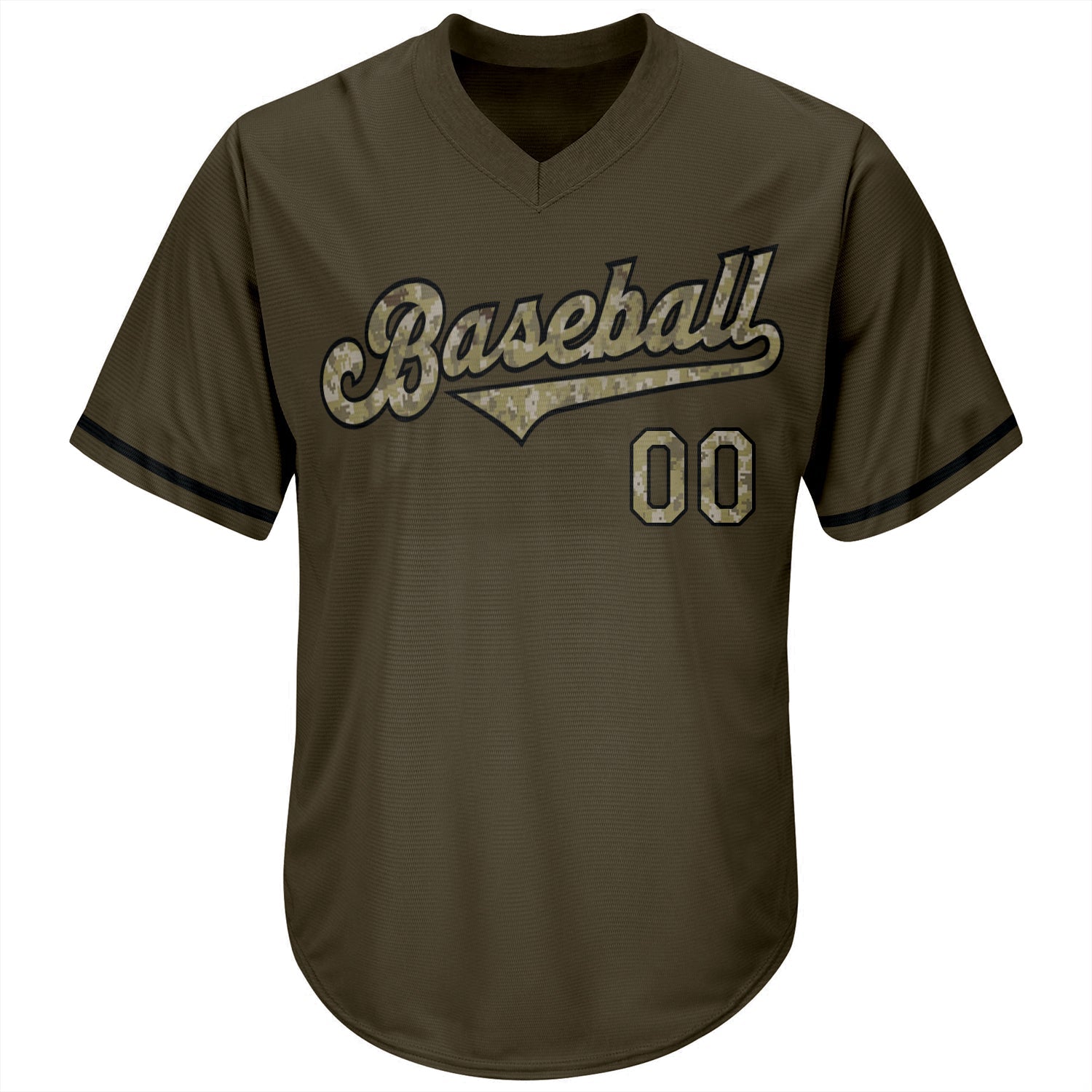 Custom Olive Camo-Black Authentic Throwback Rib-Knit Salute To Service Baseball Jersey Shirt view 2