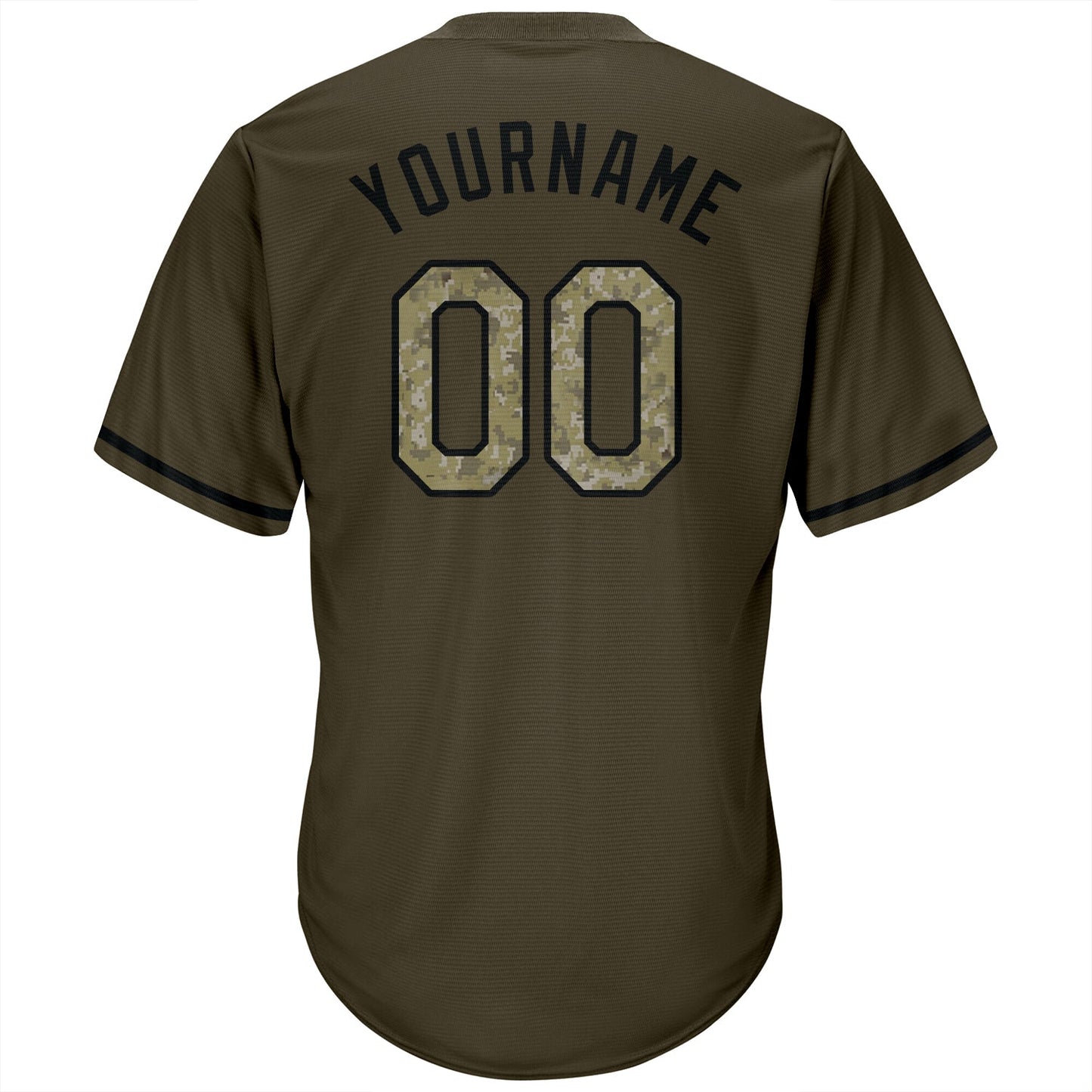 Custom Olive Camo-Black Authentic Throwback Rib-Knit Salute To Service Baseball Jersey Shirt view 3