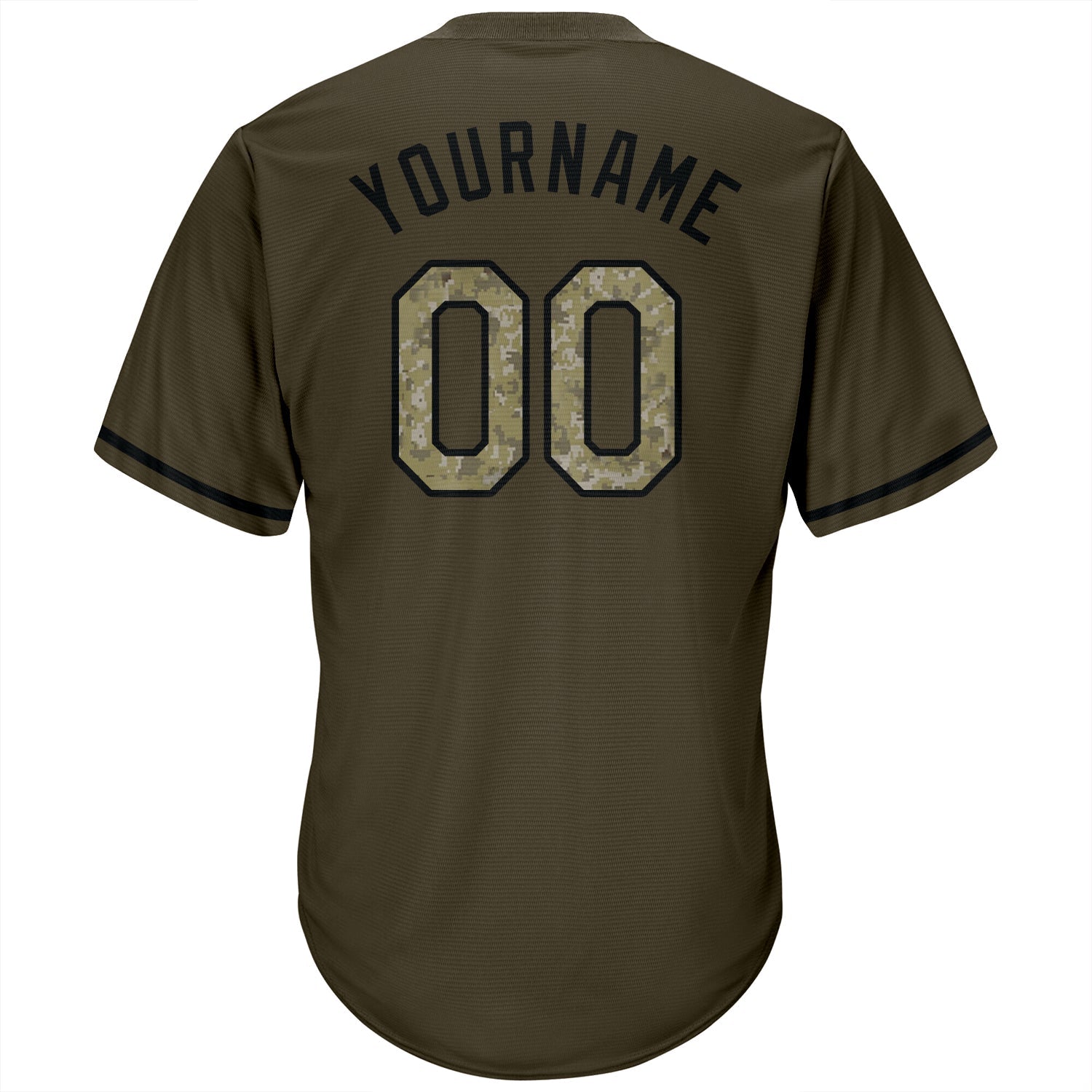 Custom Olive Camo-Black Authentic Throwback Rib-Knit Salute To Service Baseball Jersey Shirt view 3