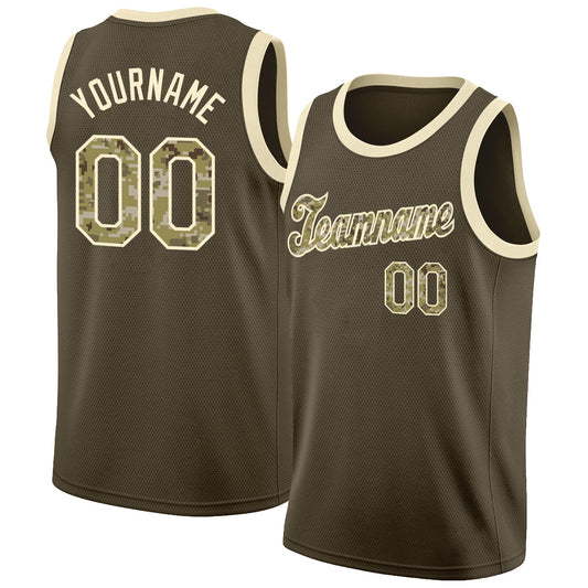 Custom Olive Camo-Cream Round Neck Rib-Knit Salute To Service Basketball Jersey - Main View