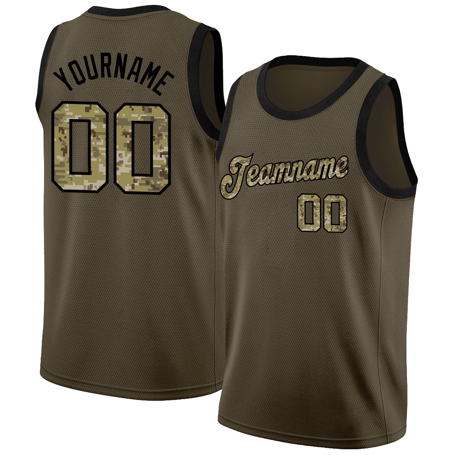 Custom Olive Camo-Black Round Neck Rib-Knit Salute To Service Basketball Jersey - Main View