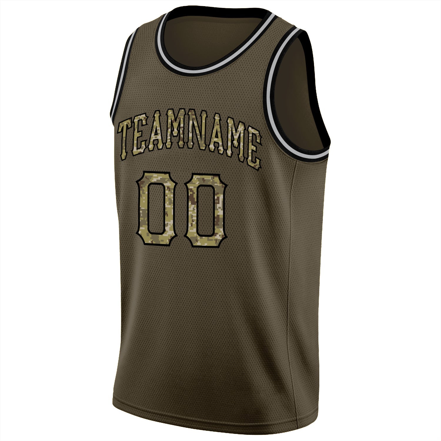 Custom Olive Camo-Black Round Neck Rib-Knit Salute To Service Basketball Jersey view 5