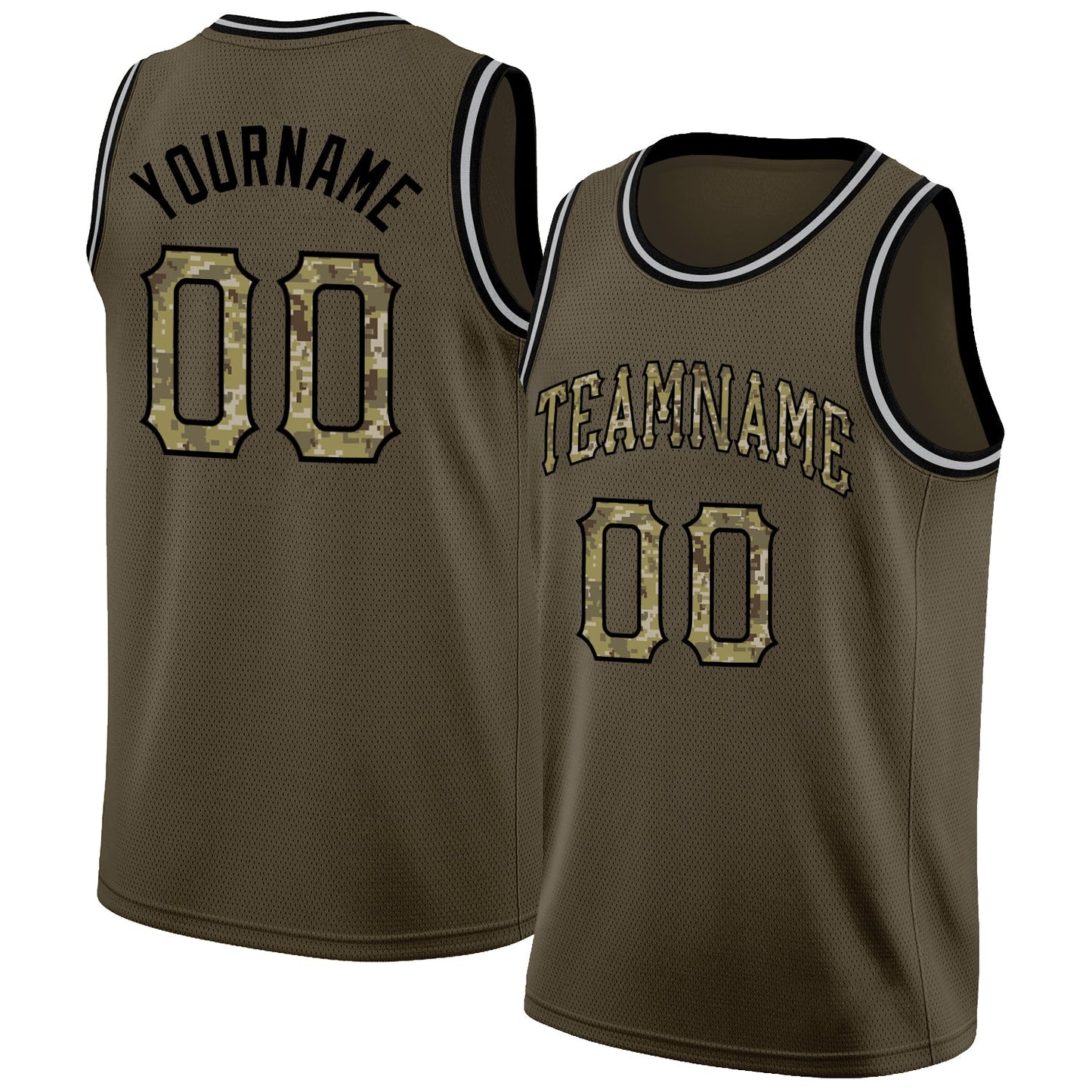 Custom Olive Camo-Black Round Neck Rib-Knit Salute To Service Basketball Jersey - Main View