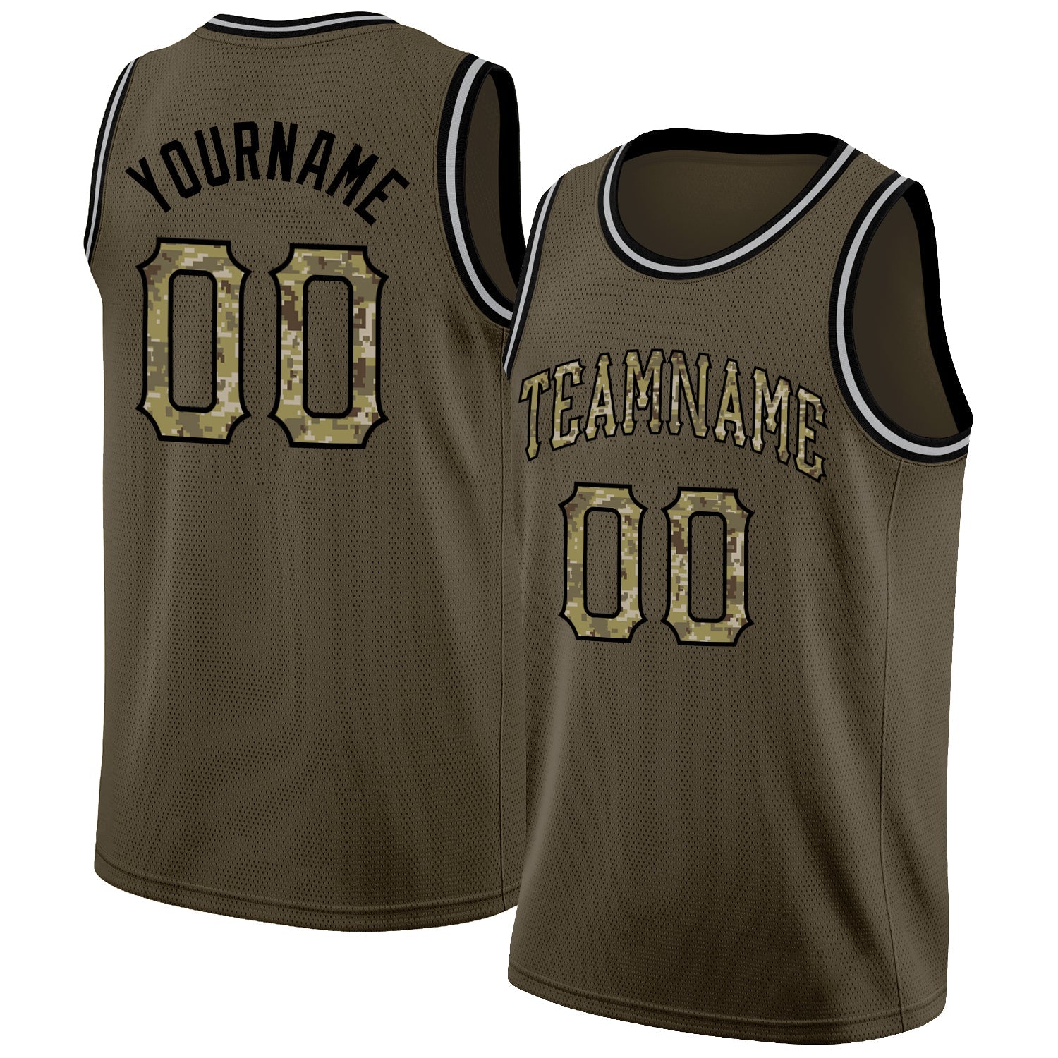 Custom Olive Camo-Black Round Neck Rib-Knit Salute To Service Basketball Jersey - Main View